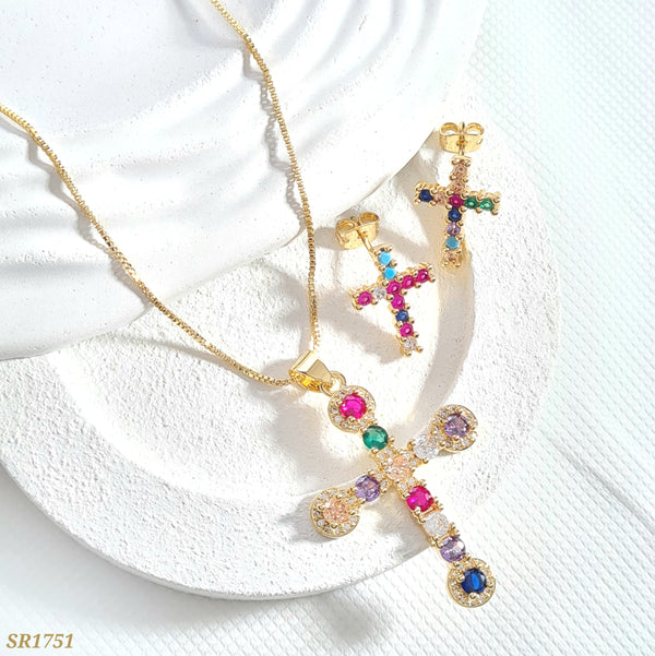 Set cruz multicolor zircones redondos SR1751