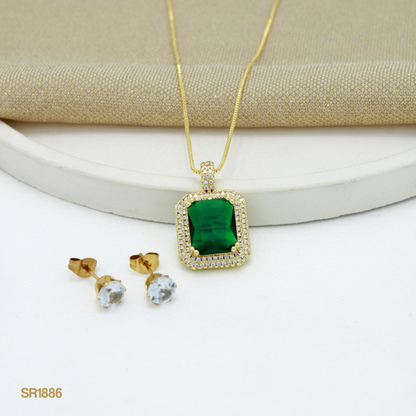 Set zircón rectangular verde SR1886