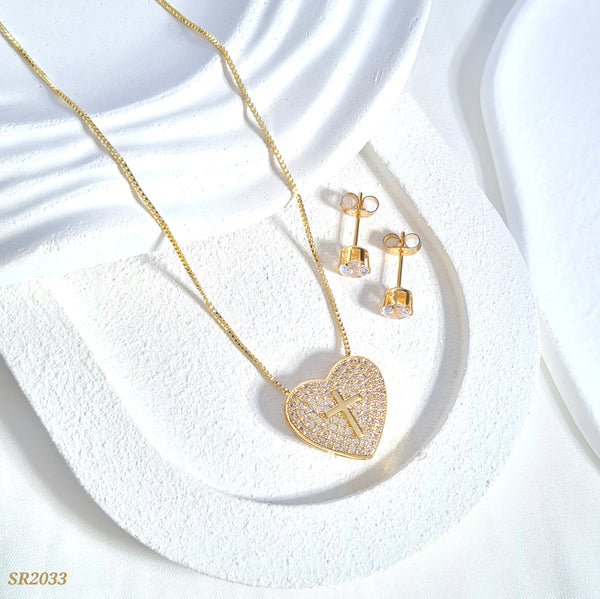 Set corazón en zircones y cruz SR2033
