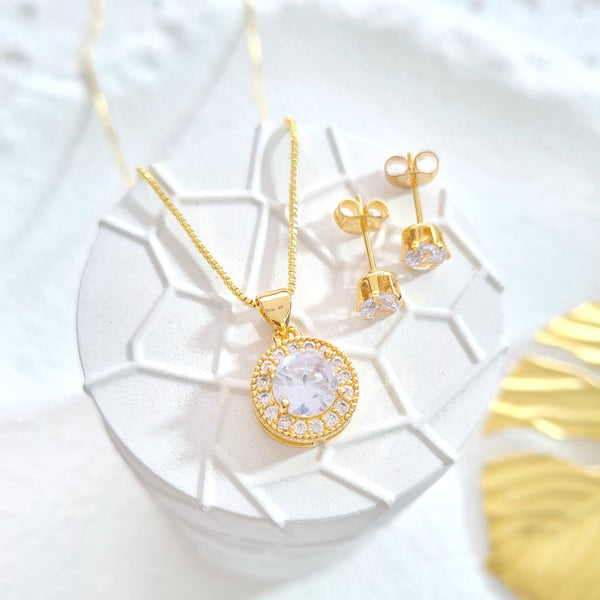 Set rodio cadena dije cristal redondo SR2171