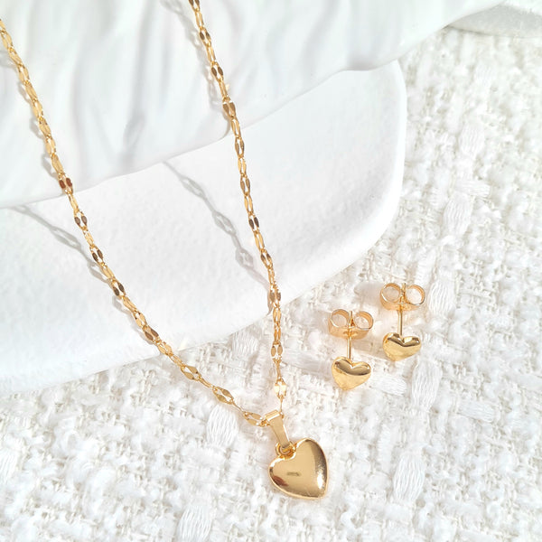 Set rodio cadena dije corazón liso y topos SR2220