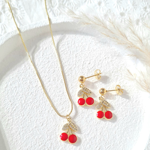 Set rodio cadena dije cereza zircones y aretes SR2224