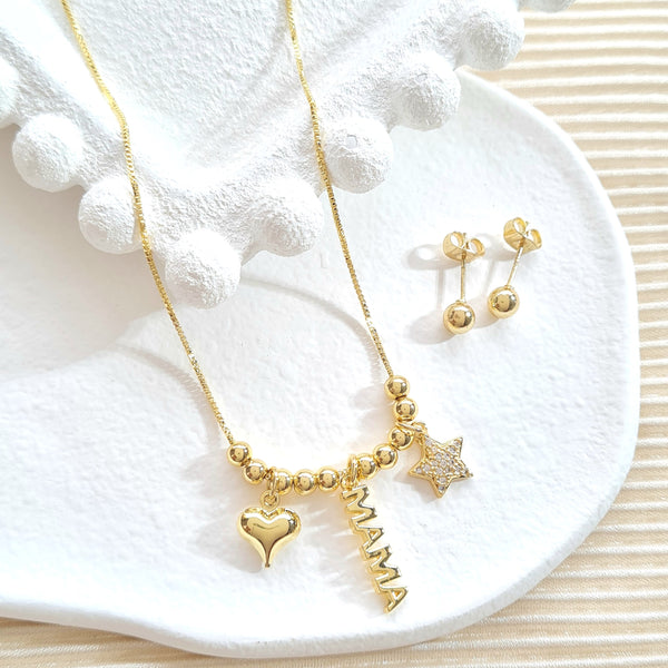 Set rodio cadena dije estrella/ mama/ corazón y topo balin SR2265