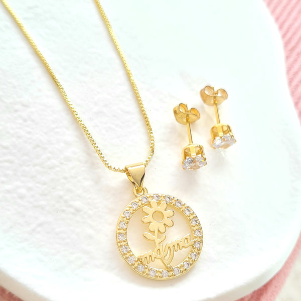 Set rodio cadena dije flor mama y topos SR2267