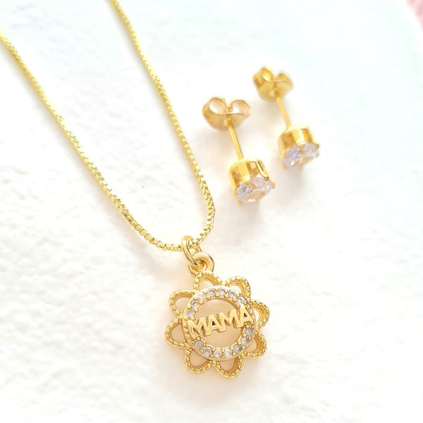 Set rodio cadena dije flor mama y topos SR2268