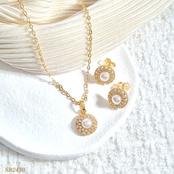 Set redondo perla y zircones SR2430