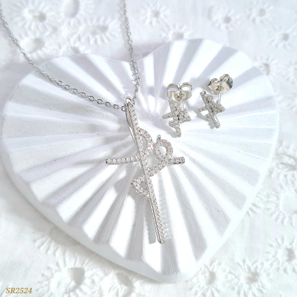 Set Cruz "Fé" plateado SR2524