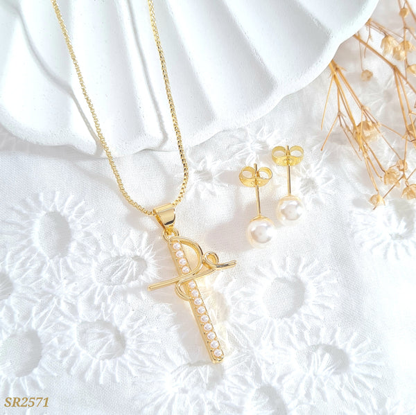Set cruz "fé" con perlas SR2571