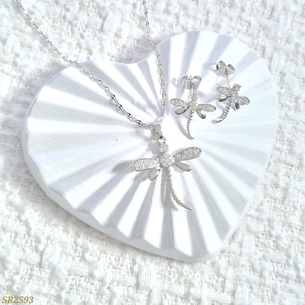 Set plateado con libélula SR2593