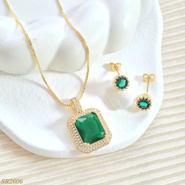 Set zircón rectangular verde SR2606