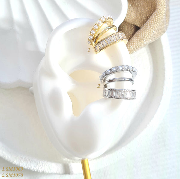 Earcuffs múltiples con perlas y zircones