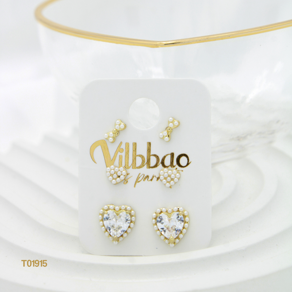 Set topos corazones perlas y zircones T01915