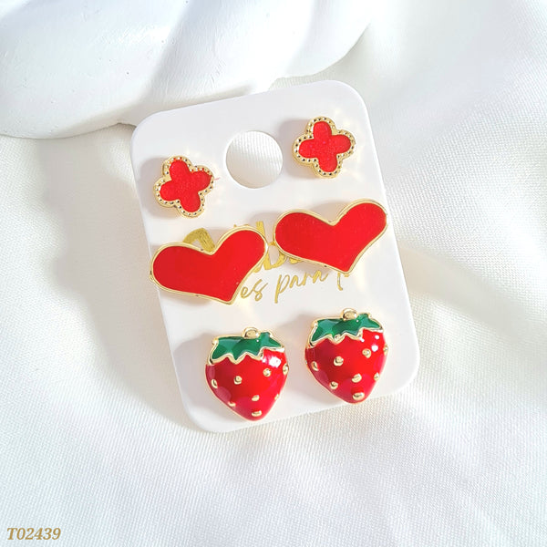 Set topos trébol, corazón y fresa rojos T02439
