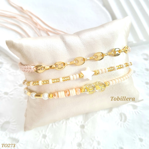 Tobillera beige en hilo con cadena tipo Gucc1 TO273