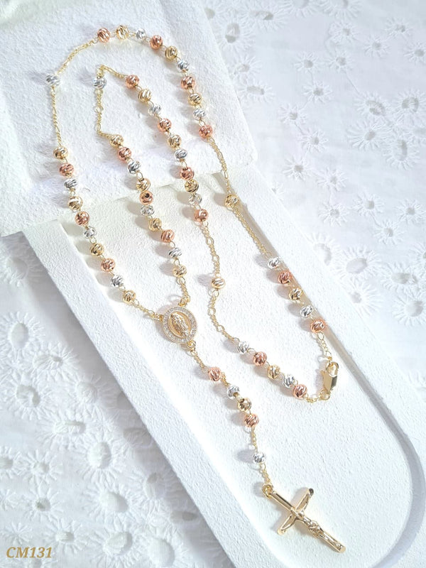 Camándula tres oros textura diamantada CM131