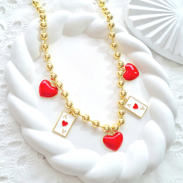 Cadena balines corazón y carta C01773